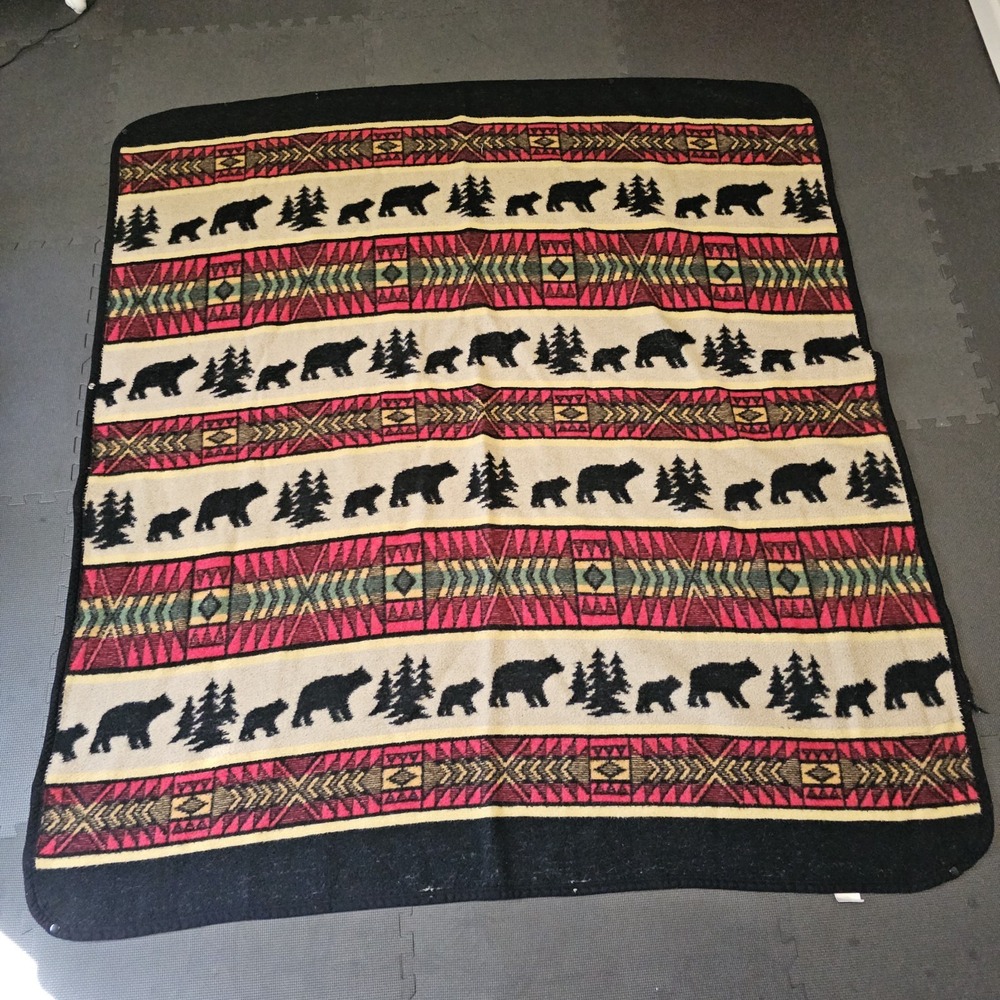 Vintage Earth Ragz Throw Blanket Southwestern Aztec Black Bear 66x62